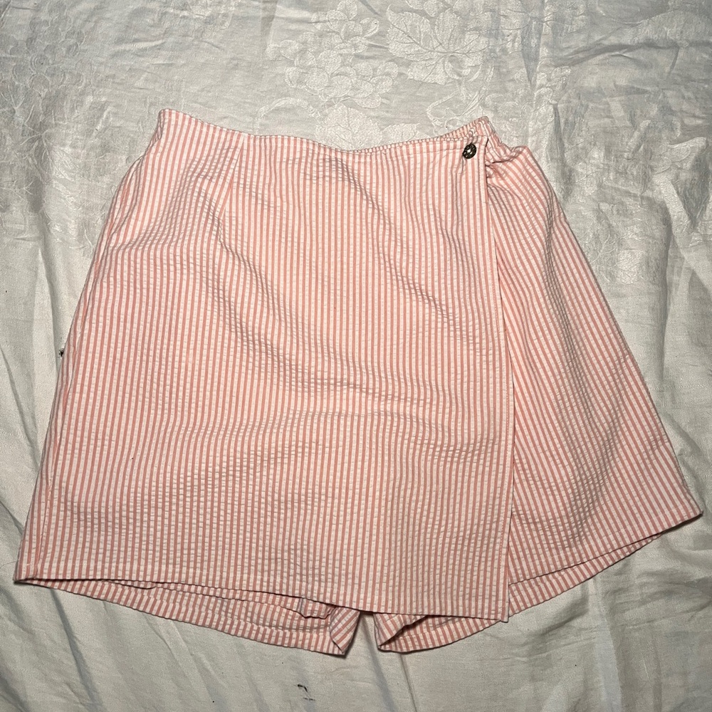 Denim&Co Pink and White Striped Skirt